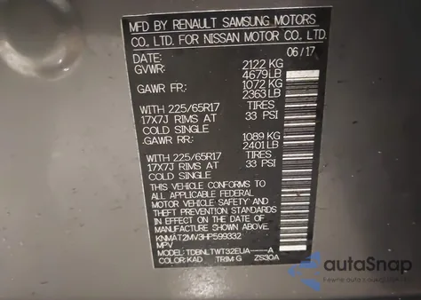 2017 Nissan Rogue Sv from USA, damaged, VIN KNMAT2MV3HP599332